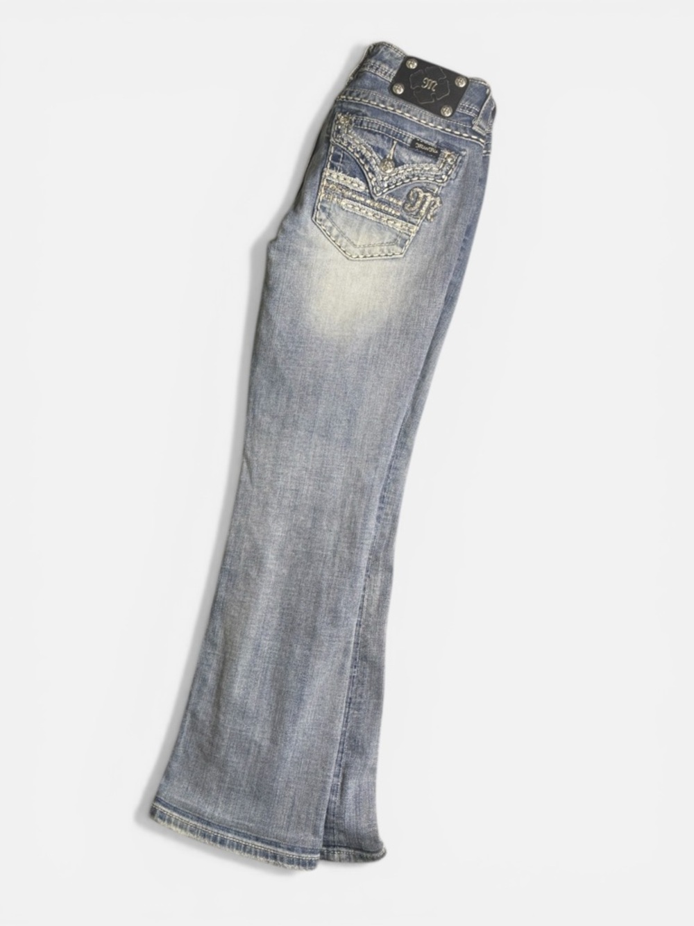 Miss Me Jeans Womens 27 Slim Boot Bling Rhinestone Pocket Medium Wash